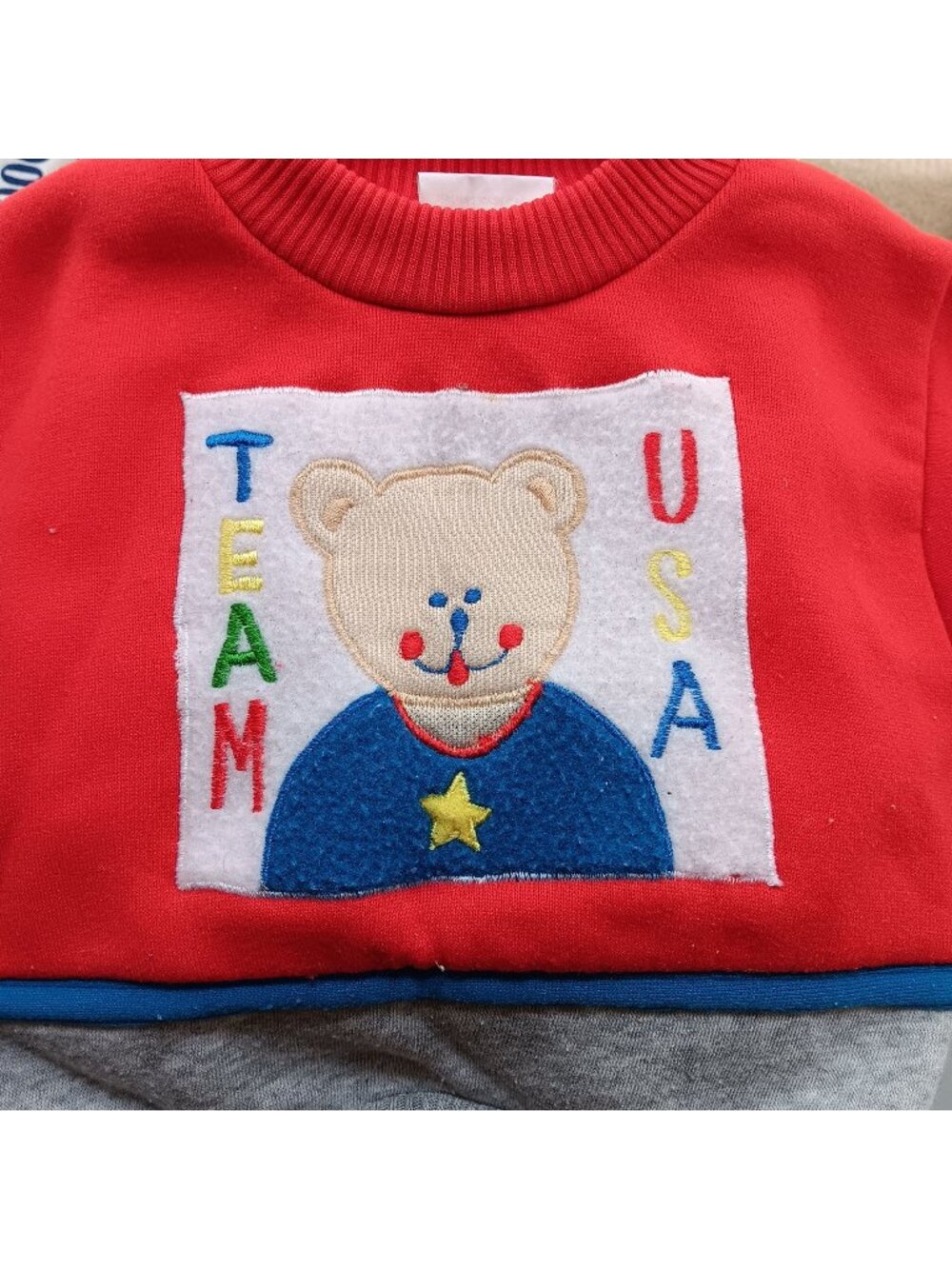 18M True Vintage Toddler Sweatshirt Team USA Bear Embroidered Design Ringer USA